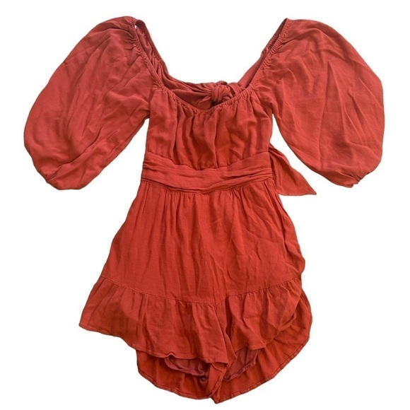 Lulu’s Bohemian Puff Sleeve Backless Bow Flounce Romper Women’s Small Western - Picture 7 of 16